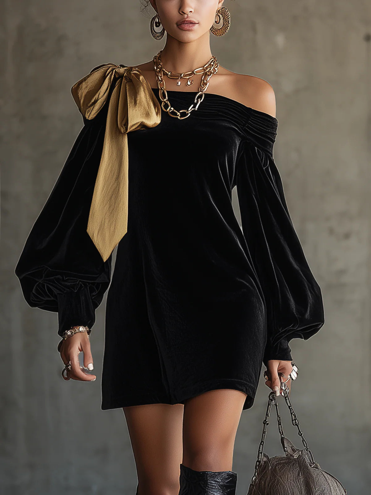 Velora | Velvet Bow Mini Dress