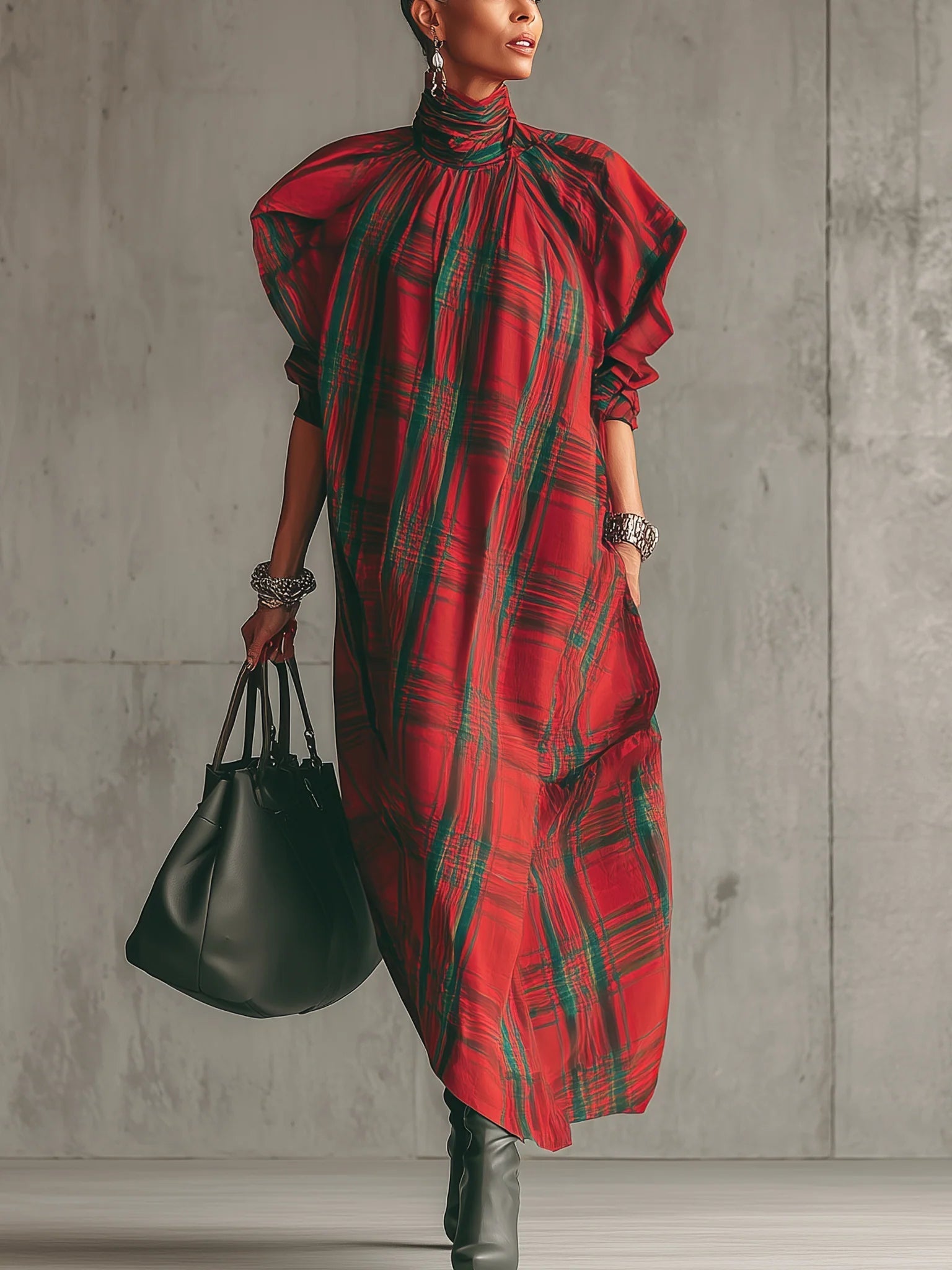 Holly | Festive Plaid Long Dress