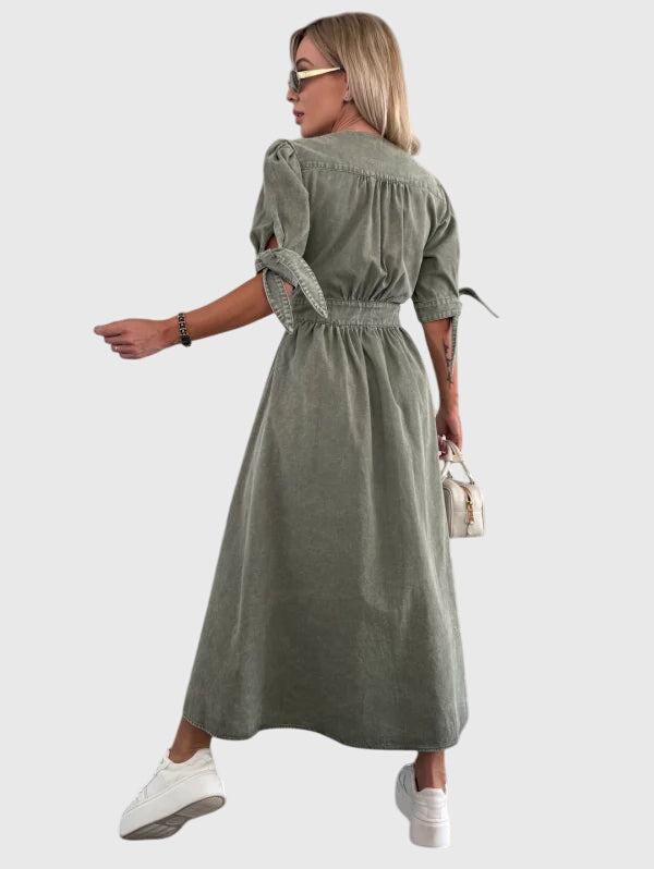 Madelyn | Timeless Button-Detail Denim Midi