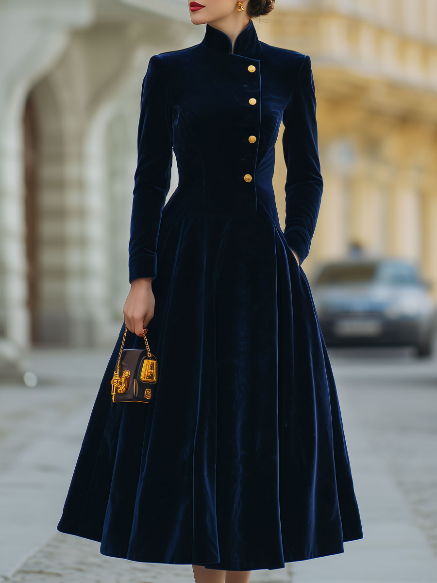Valeria | Velvet A-Line Gold Dress