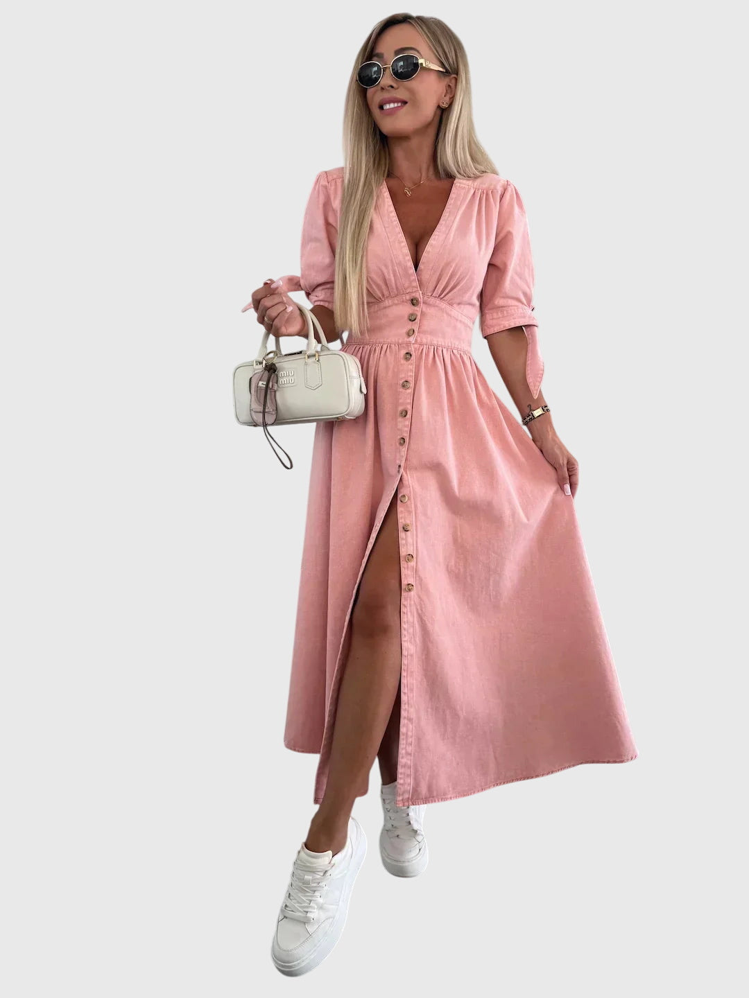 Madelyn | Timeless Button-Detail Denim Midi