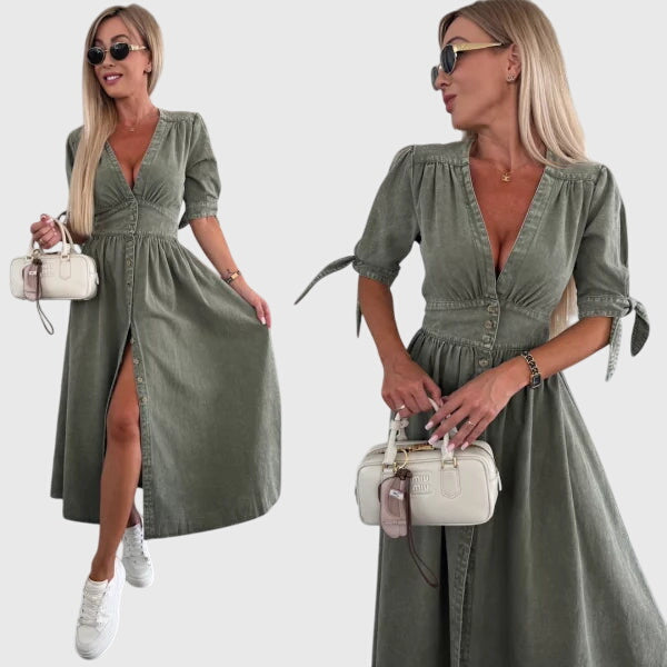 Madelyn | Timeless Button-Detail Denim Midi