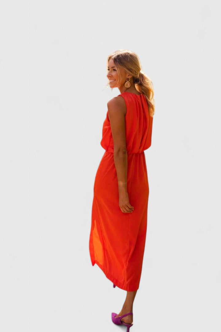Brooklyn | Modern High-Neck Flowing Midi Dress