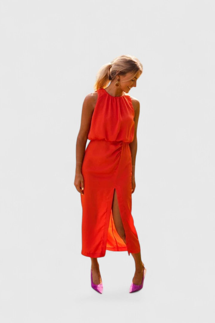 Brooklyn | Modern High-Neck Flowing Midi Dress