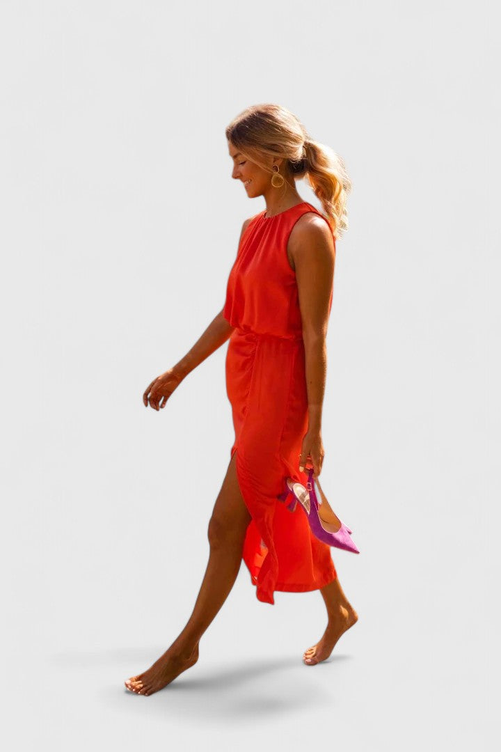 Brooklyn | Modern High-Neck Flowing Midi Dress