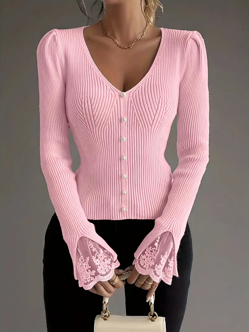 Ellison | Elegant Lace Sleeve Fitted Blouse