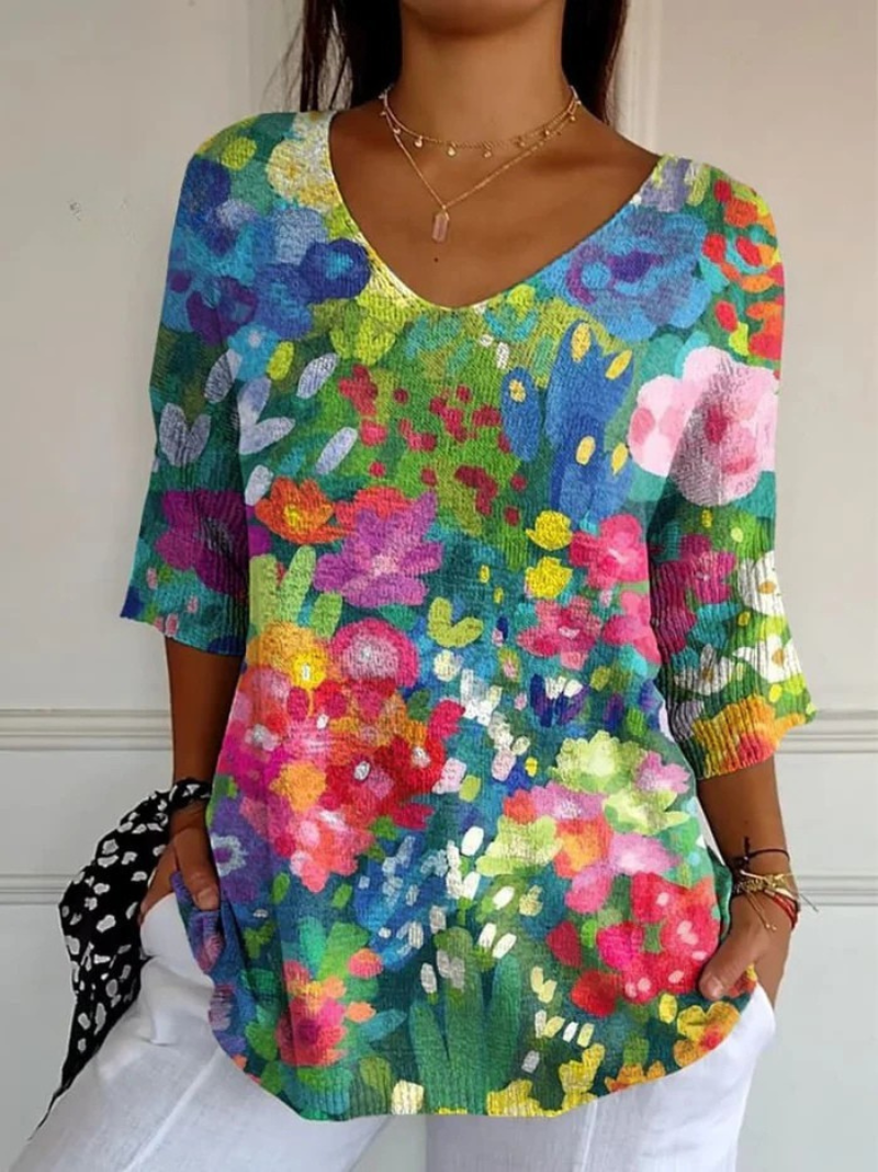 Diane| Retro Floral Art Print Casual Knit Pullover