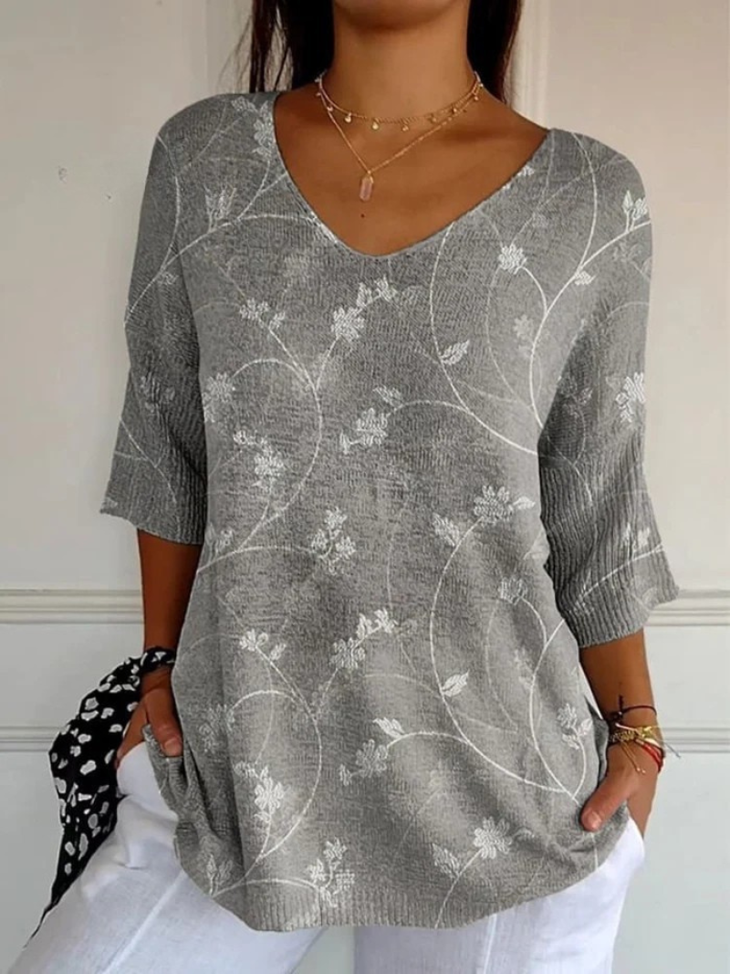 Kathy| Retro Floral Design Casual Knit Pullover