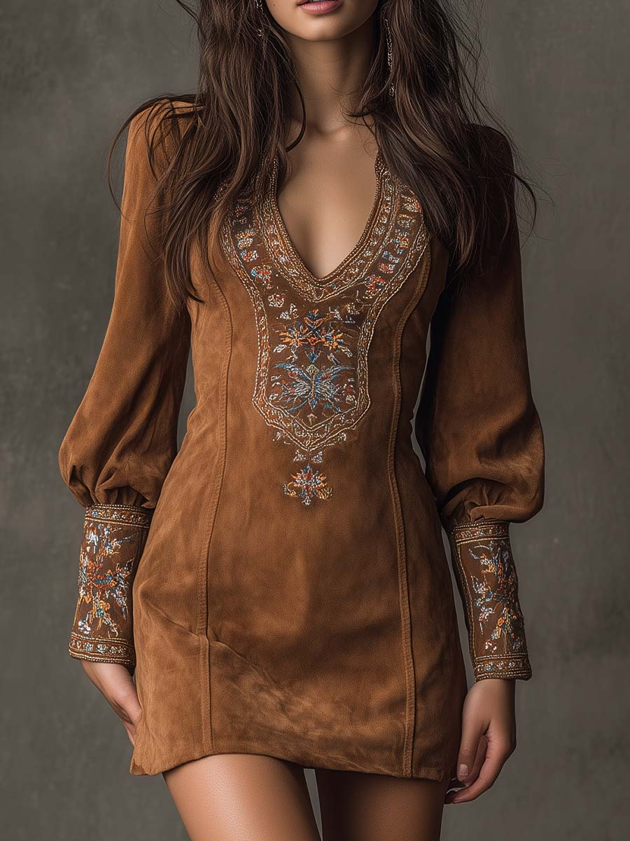 Sloane | Embroidered Faux Suede Mini Dress