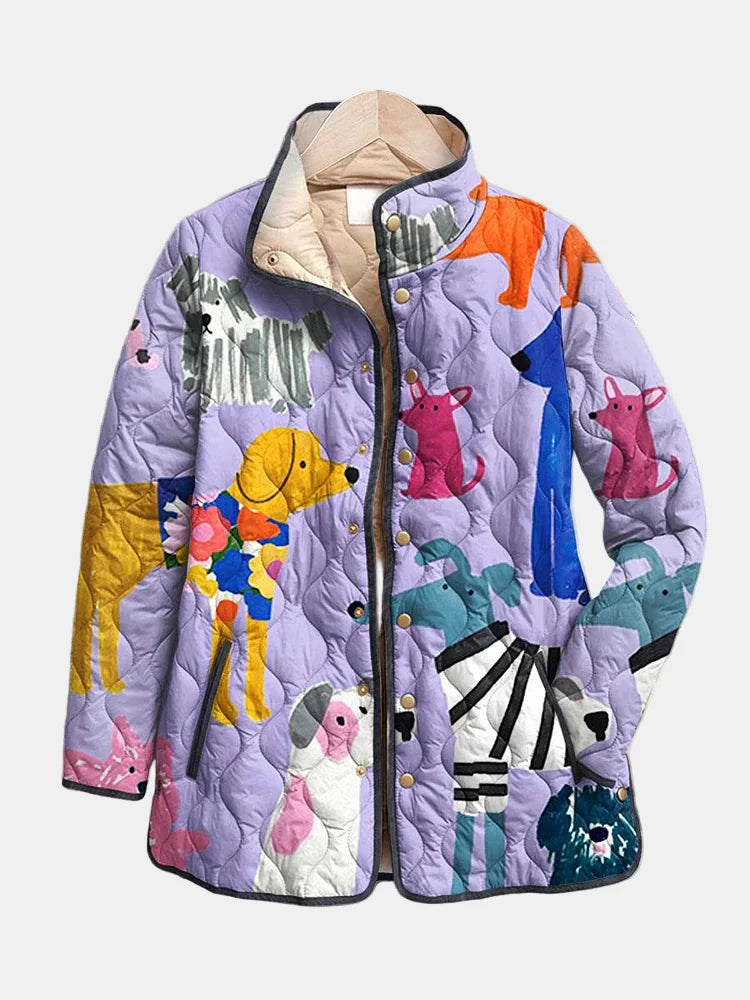 Penelope| Quilted Casual Jacket Featuring Dog Print